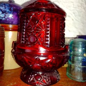 Vintage Red glass fairy lamp.